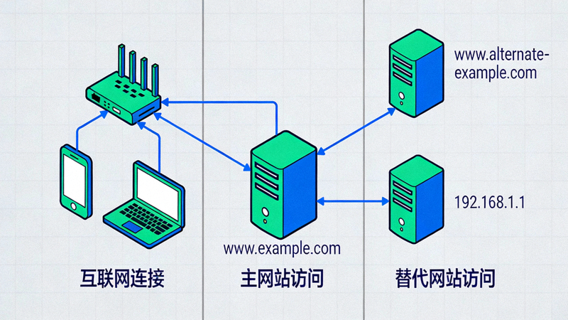 Ilustrasi koneksi internet dan akses website alternatif