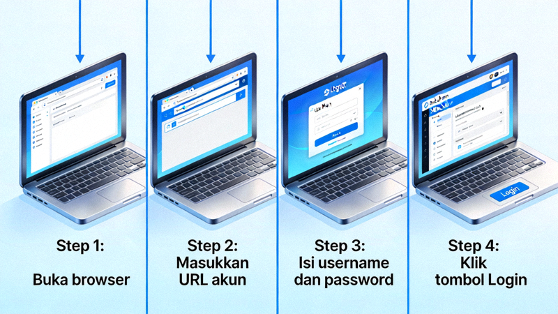 Ilustrasi proses login ke akun online di laptop
